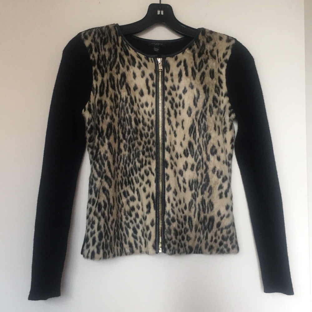 Ann Taylor black Sweater Jacket w/faux fur XXSP
